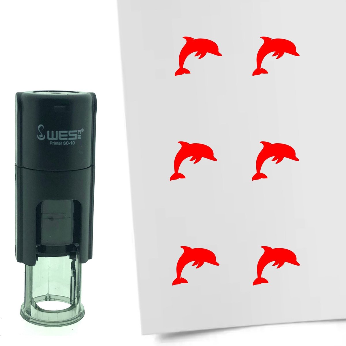 CombiCraft Stempel Dolfijn 10mm rond - Rode inkt