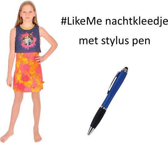 LikeMe Nachtkleed - #LikeMe slaapkleed - Nachthemd Splash. Maat 134/140 cm - 9/10 jaar met Stylus Pen.