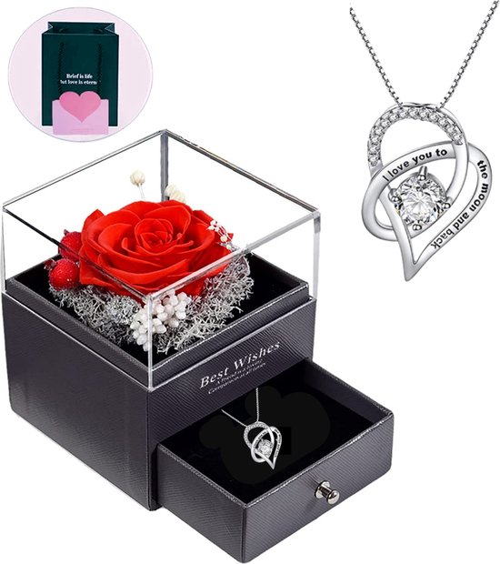 CSYY Eeuwige roos, Valentijnsdagcadeau, halsketting en oorbellen, met de hand geconserveerd, geschenkdoos, voor dames, mama, zus, vrouw en Moederdag, blauw CSYY Eeuwige roos, Valentijnsdagcadeau, halsketting en oorbellen, met de hand geconserveerd, geschenkdoos, voor dames, mama, zus, vrouw en Moederdag, blauw