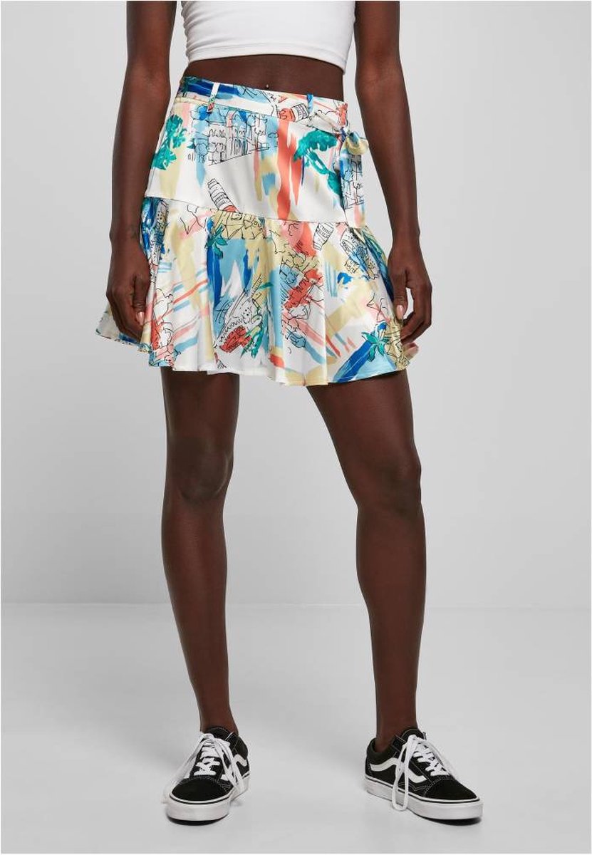 Urban Classics AOP Satin Mini Skirt softyellowvacation Korte rok XL Multicolours Multicolor