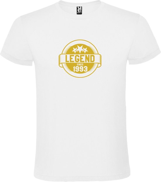 Wit T-Shirt met “Legend sinds 1993 “ Afbeelding Goud Size XXL