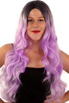 KIMU Pruik Lang Lila Balayage Ombré - Lange Paarse Wig Zwarte Uitgroei Haar Nephaar Unicorn Mermaid Zeemeermin Eenhoorn Paars Roze Festival