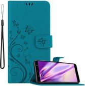 Cadorabo Hoesje voor Samsung Galaxy A6 PLUS 2018 in BLOEMEN BLAUW - Beschermhoes in bloemmotief met magnetische sluiting, standfunctie en kaartsleuven Book Case Cover Etui
