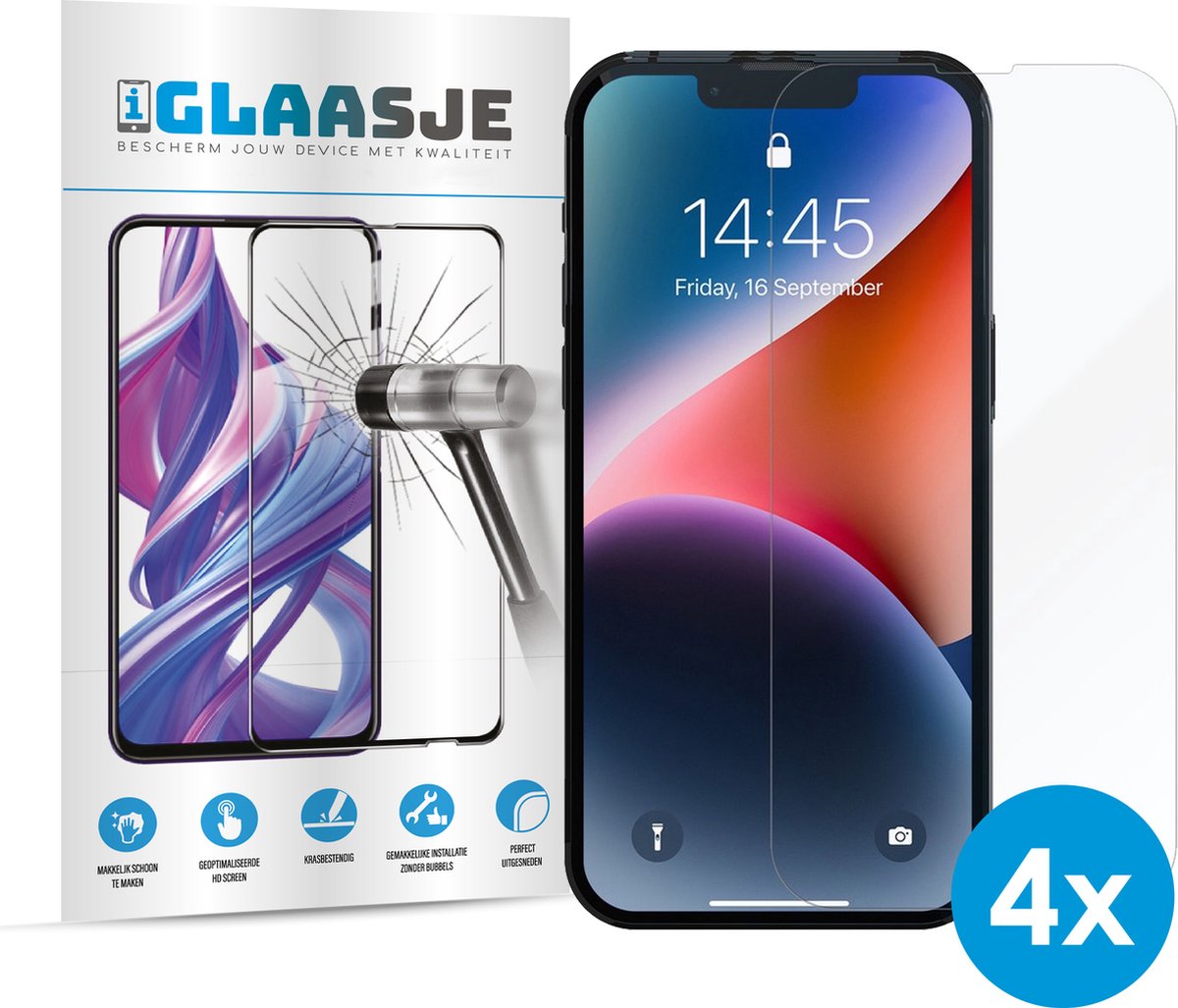 iGlaasje - 4x Screenprotector Telefoonglas Beschermglas - geschikt voor iPhone 14 Plus