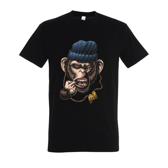 T-shirt Gangsta monkey - Zwart T-shirt - Maat L - T-shirt met print - T-shirt heren - T-shirt dames