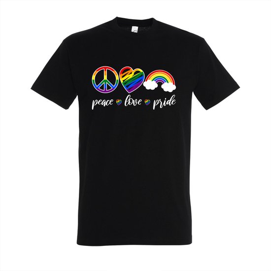 T-shirt Peace love pride - Zwart T-shirt - Maat L - T-shirt met print - T-shirt heren - T-shirt dames