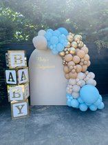 Complete Baby Blue Ballonnenboog - Organisch - Boy - Babyshower - Kwaliteit - Pastel Blauw - Beige - Latte - Goud - Jongen - Baby Feest