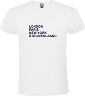 wit T-Shirt met London,Paris, New York , Struivenlaand tekst Zwart Size XL