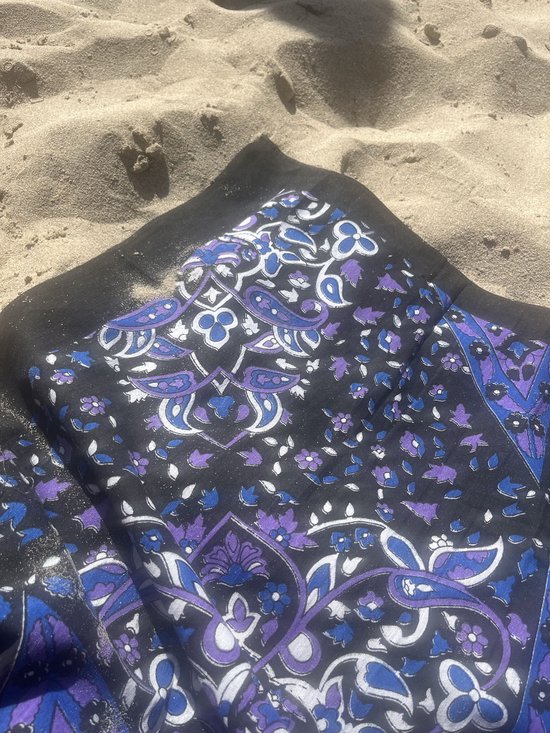 Bohemida - XXL Groot Vakantie Strandlaken -tweepersoons 220x235cm Ibiza Strandkleed - 100% Katoen - Night Star ( Wit, Zwart , Paars)- Sneldrogende Strandlakens