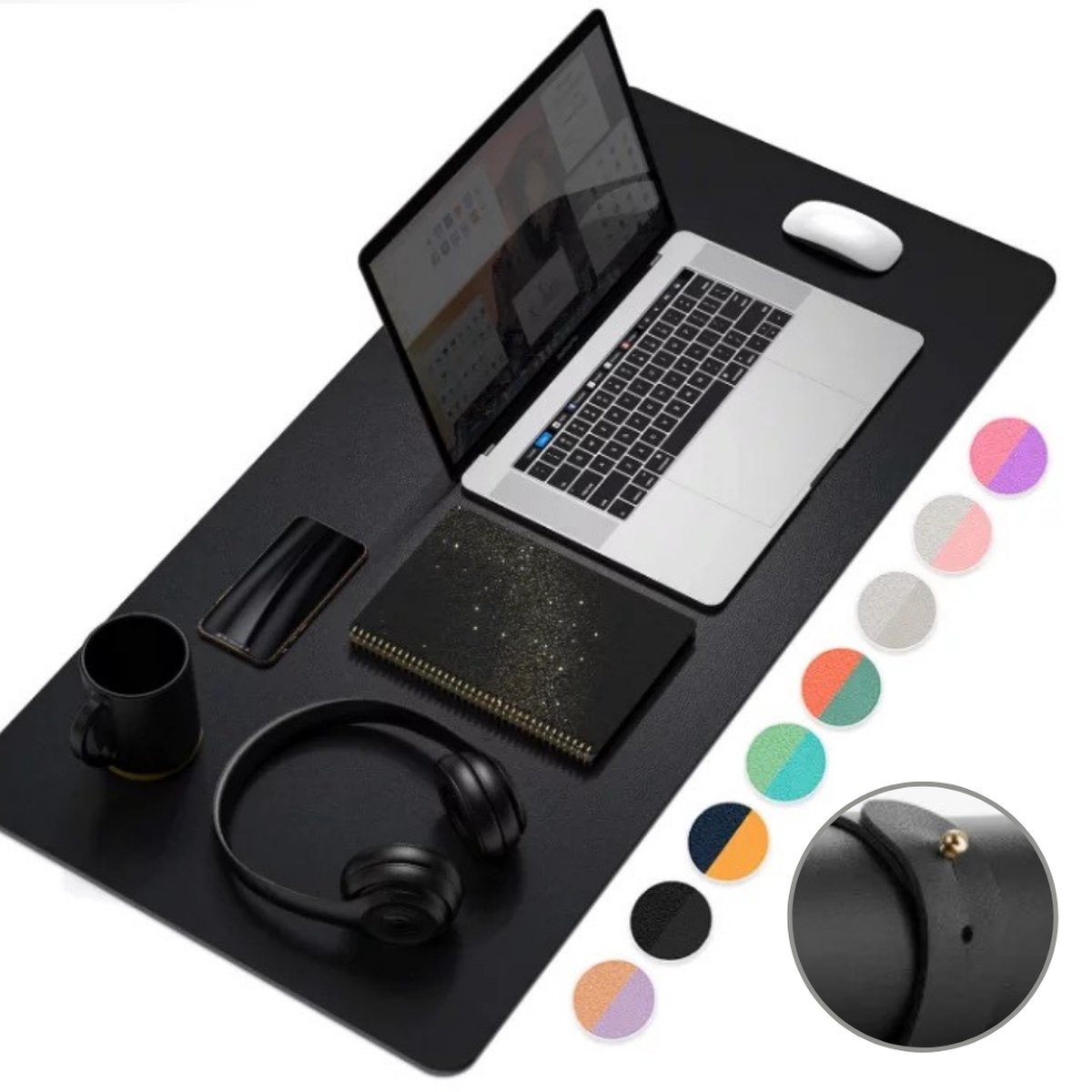 Buxibo - Bureau Onderlegger - Laptop/Bureau Pad - Bureaumat - Bureaulegger - Bureau Accessoires - Dubbelzijdige Bureau Organizer - PU Leer - Zwart
