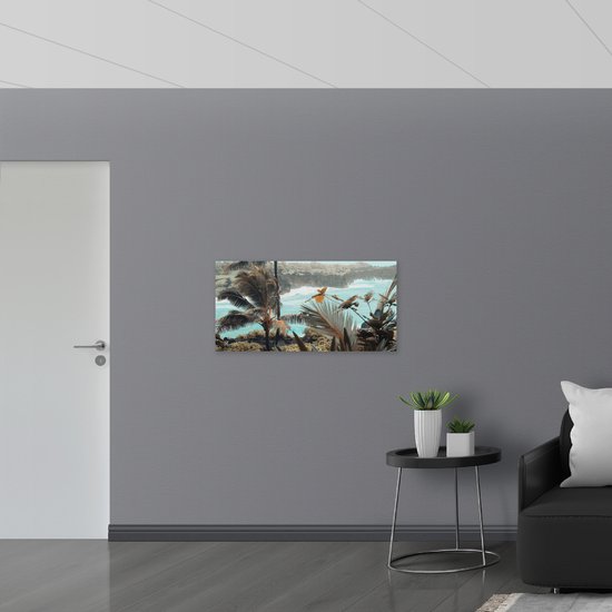 WallClassics - Panneau en mousse PVC - Grands Palmiers avec Plantes au bord de l' Water - Photo 100x50 cm sur panneau en mousse PVC