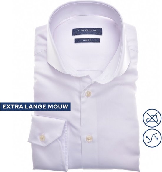 Ledub slim fit overhemd - mouwlengte 72 cm - wit - Strijkvrij - Boordmaat: 41