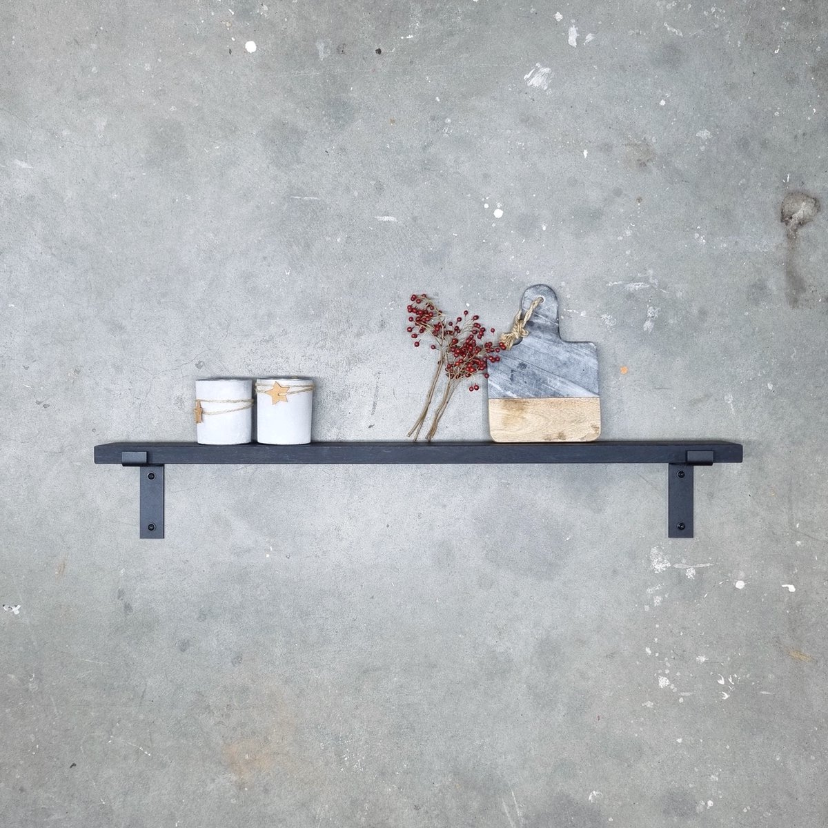 GoudmetHout Wandplank Industrieel - 100 x 10 cm Muurplank - Zwart Eiken Hout - Decoratie Wandrek & Boekenrek - Hangplank Keuken - Wall Shelf + 2 Mat Zwarte Plankdragers van Staal Zwart - Mat zwart - 10 cm