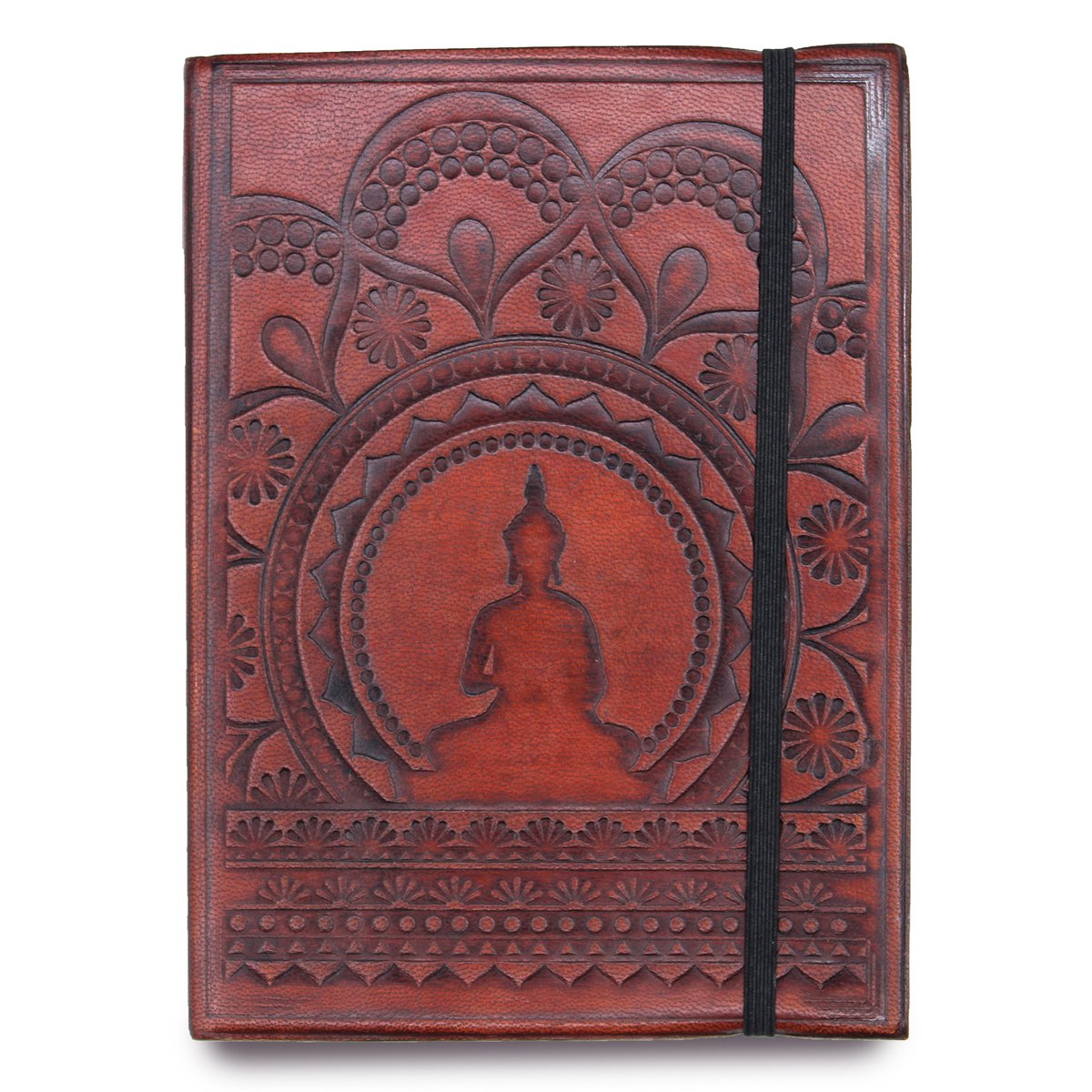 Vegan Leren Notitieboek Met Elastiek - Tibetaanse Mandala - 200 Pagina's - 17x13x2.5cm