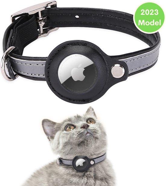 Petspace - AirTag halsband - Kattenhalsband AirTag - Kattenbandje - Geschikt voor Apple AirTag - Katten Accessoire - Reflecterend - Zwart