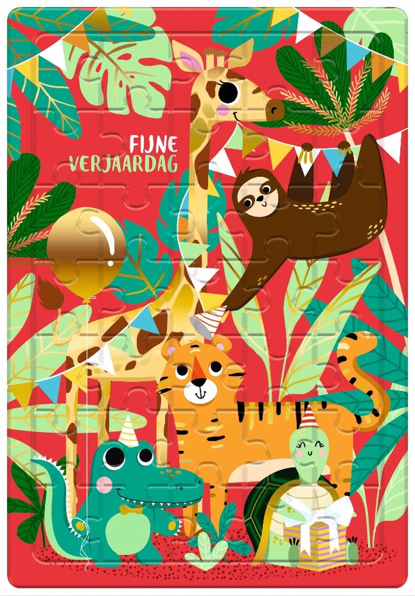 Puzzel Wenskaart Jungle fijne verjaardag