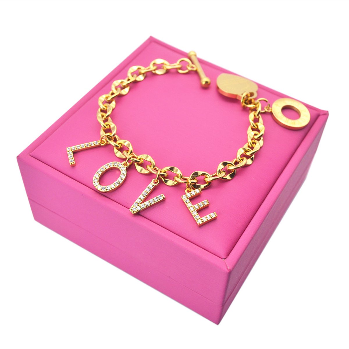 Nieuwe Design Love Goud Armband met diamanten voor Haar met geschenkzakje, Romantisch Valentijn cadeau