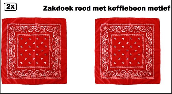 2x Zakdoek koffieboon rood 53x53cm - Boeren zakdoek carnaval boeren thema feest bandana festival