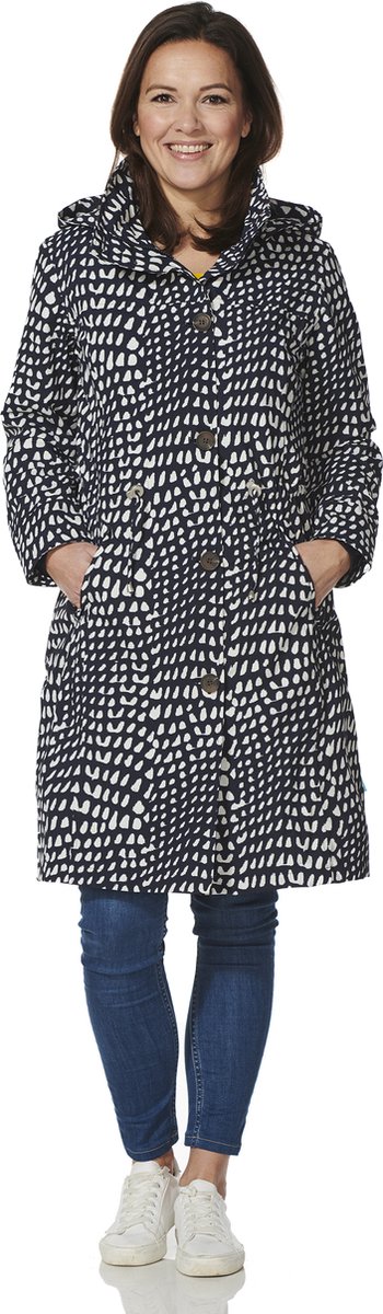 Happy Rainy Days Lange Regenjas Dames Porto print Graphic Blauw Wit