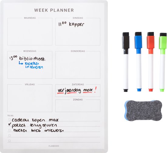 Planbooks - Magnetische Weekplanner - Whiteboard Weekplanner - Planbord - Familieplanner - A4 - Inclusief Stiften en Wisser