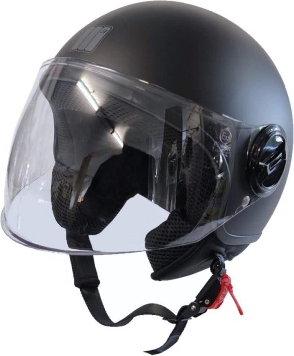 Motocubo Bat - Jethelm met Vizier - ECE goedgekeurde Scooterhelm - Geschikt als Scooter Brommer Motor Snorfiets helm - L - Mat Zwart