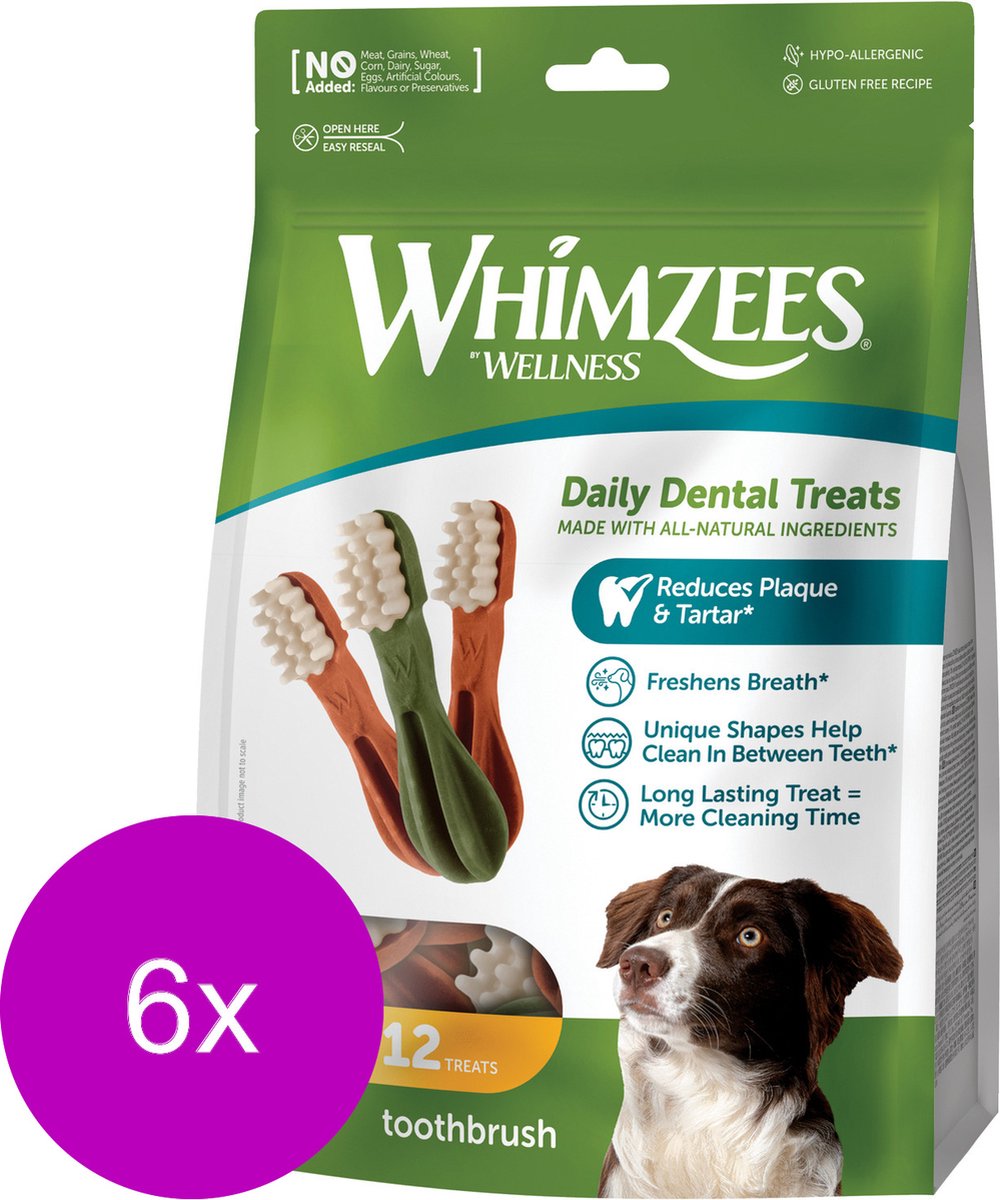 Whimzees Tandenborstel Stazak - Hondensnacks - 6 x Dental 12x11.4 cm 12 stuks Medium