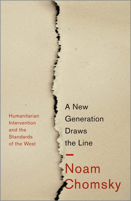 Boekomslag met de titel "A New Generation Draws the Line" van Noam Chomsky, met een gescheurde rand.