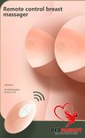 Illustratie van een afstandsbediening die borstmassagers bedient, met tekst over transformatie van cupmaat A tot D.