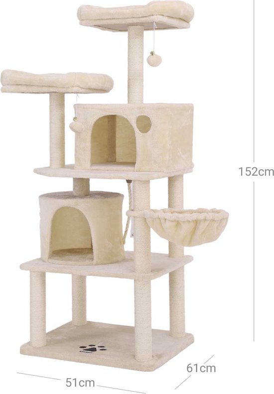Feandrea Árbol para Gatos, Altura 143 cm, Torre de Gatos, con 4 Postes