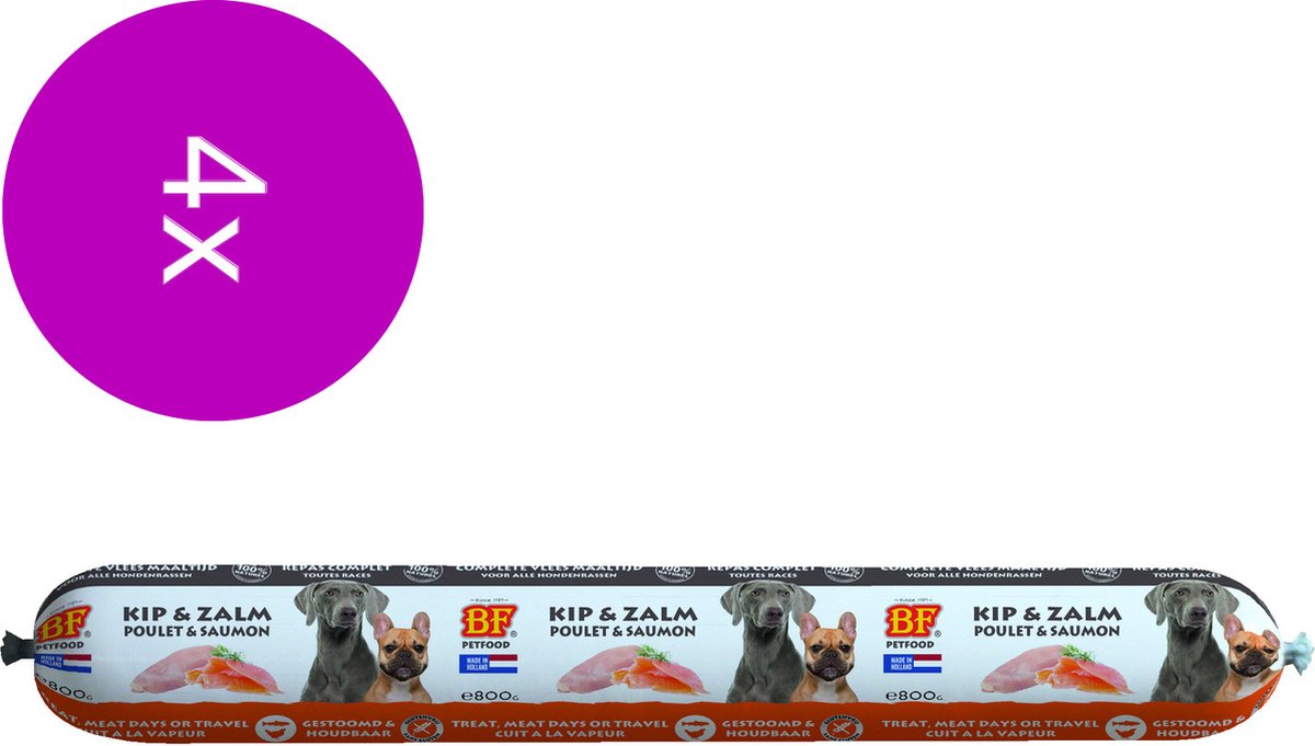 Biofood Bf Vleesvoeding Compleet - Hondenvoer - 4 x Kip Zalm 800 g