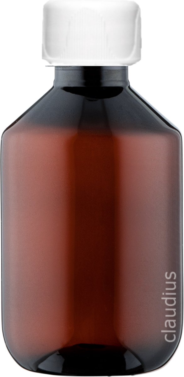Lege Plastic Fles Apothekersfles 200 ml PET Amber bruin - met witte ribbeldop - set van 10 stuks - navulbaar - leeg