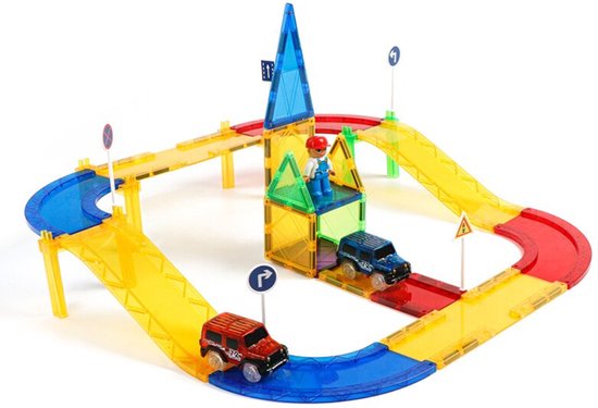 Bolture Magnetische Bouwstenen - Magnetische tegels - Magnetic Tiles - Magnetisch Speelgoed Bouwblokken - Racebaan - 82 Stuks