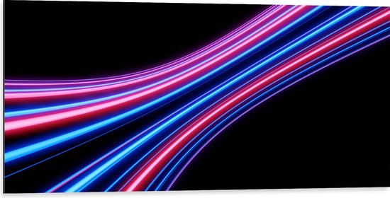 Dibond - Cirkelvormige Roze, Paarse en Blauwe Neon Strepen - 100x50 cm Foto op Aluminium (Wanddecoratie van metaal)