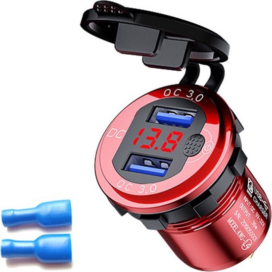 DrPhone CM17 Sigarettenaansteker Autolader – 36W Snellader met 2x USB Qualcomm 3.0, Voltmeter & Schakelaar – Geschikt voor Auto, Boot, Vrachtwagen & Meer