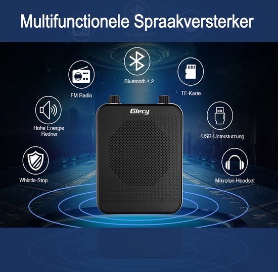 Spraakversterker - Stemversterker - geluidversterker - Draagbare Bluetooth Luidspreker (30 W) met 7,4 V/2800 mAh Lithium Batterij en Microfoon Headset - Oplaadbare Stemversterker voor Leraren - Reizigers - Vergaderingen - Muzikanten - Muziek - 