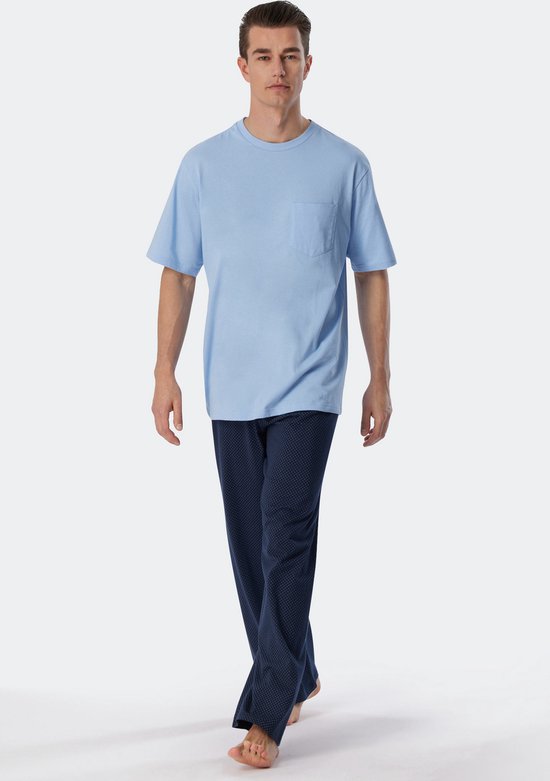 SCHIESSER Essentials Nightwear pyjamaset - heren pyjama lange mouwen borstzakje cirkels air - Maat: L