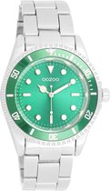 OOZOO Timepieces - Zilverkleurig/groene horloge met zilverkleurige roestvrijstalen armband - C11146