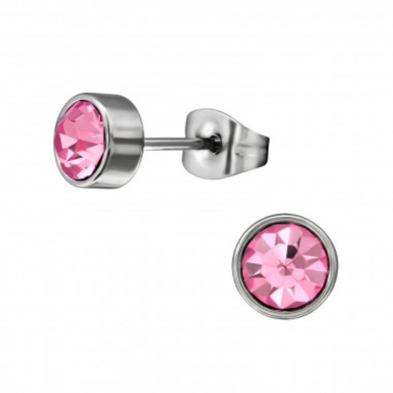 Oorbellen - oorstekers - roze – kristal - edelstaal