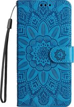 Mobigear Telefoonhoesje geschikt voor Samsung Galaxy A14 Hoesje | Mobigear Flowers Bookcase Portemonnee | Pasjeshouder voor 3 Pasjes | Telefoonhoesje voor Pinpas / OV Kaart / Rijbewijs - Blauw