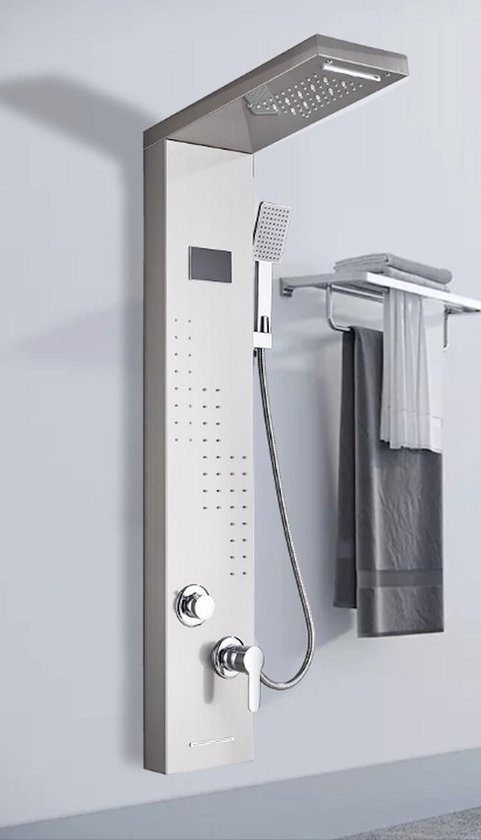 Panneau De Douche Avec Thermostat En Acier Inoxydable Avec Affichage De La Température Et 6 Jets De Massage (nickel Brossé