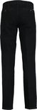 Achterkant van een donkerblauwe chino met een effen voering.