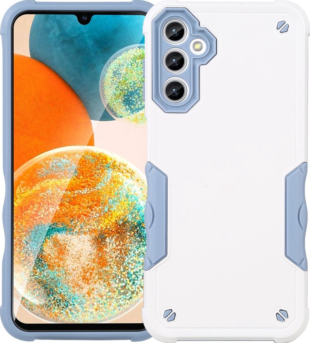 Mobigear Hoesje geschikt voor Samsung Galaxy A14 Telefoonhoesje Hardcase | Mobigear Non-slip Armor Backcover Shockproof | Schokbestendig Galaxy A14 Telefoonhoesje | Anti Shock Proof - Wit