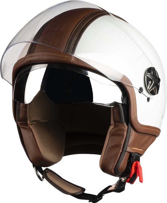 Cube supérieur Motocubo | casque jet avec double visière | blanc - cuir  marron |... | bol.com