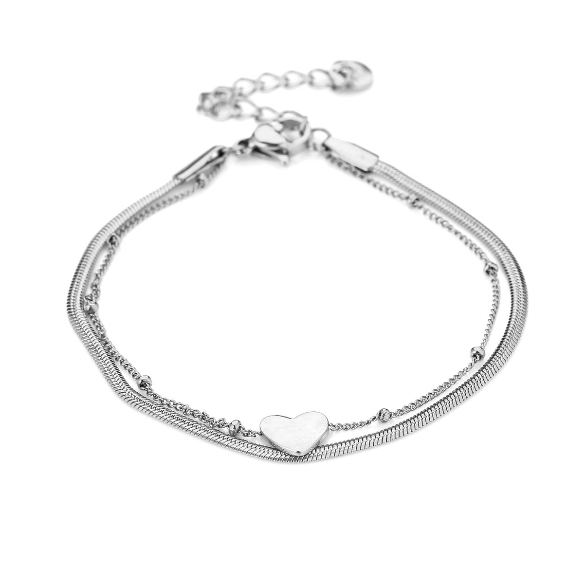 Armband hart - Damessieraden - Accessoires - Armbanden - Hartje - 2 bandjes - Zilver