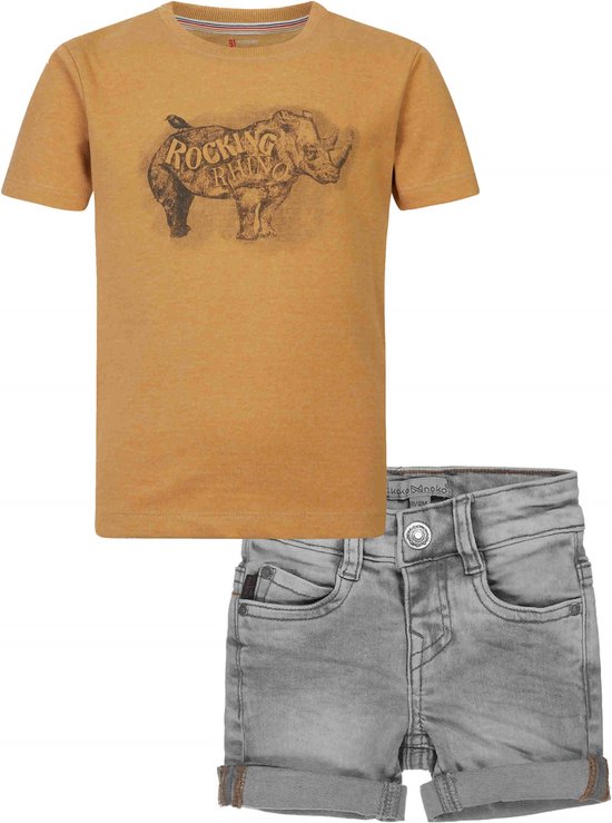 Noppies - Koko Noko - Kledingset - 2DELIG - Short Jeans grey met omslag - Shirt Ross Apple Cinnamon - Maat 134