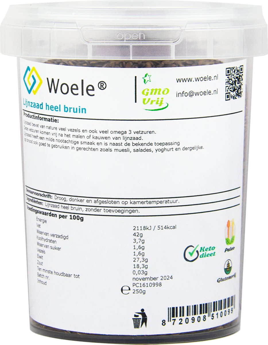 Woele lijnzaad heel bruin GMO vrij 250g