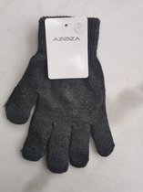 Donkergrijze dameshandschoenen met grijze strass steentjes met touchscreen functie one size