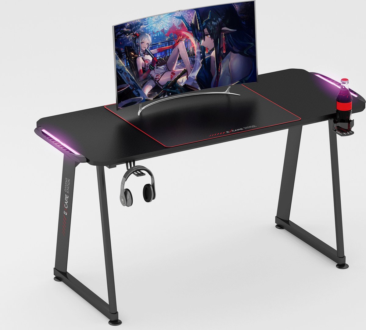 EXCAPE Gaming tafel A10 met LED-verlichting - A-vormige poten - carbon look
