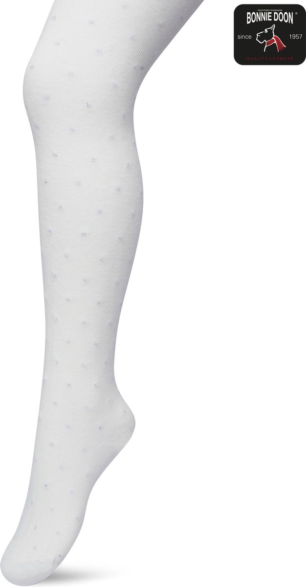 Bonnie Doon Bio Katoenen Maillot met Glitter Stipjes Meisjes Off White maat 140/158 M - Lurex Stippen - Biologisch Katoen - Uitstekend draagcomfort - Lurex Dots Tights - OEKO-TEX - Gladde Naden - Feestelijk - Crème - Off White - BP213903.110