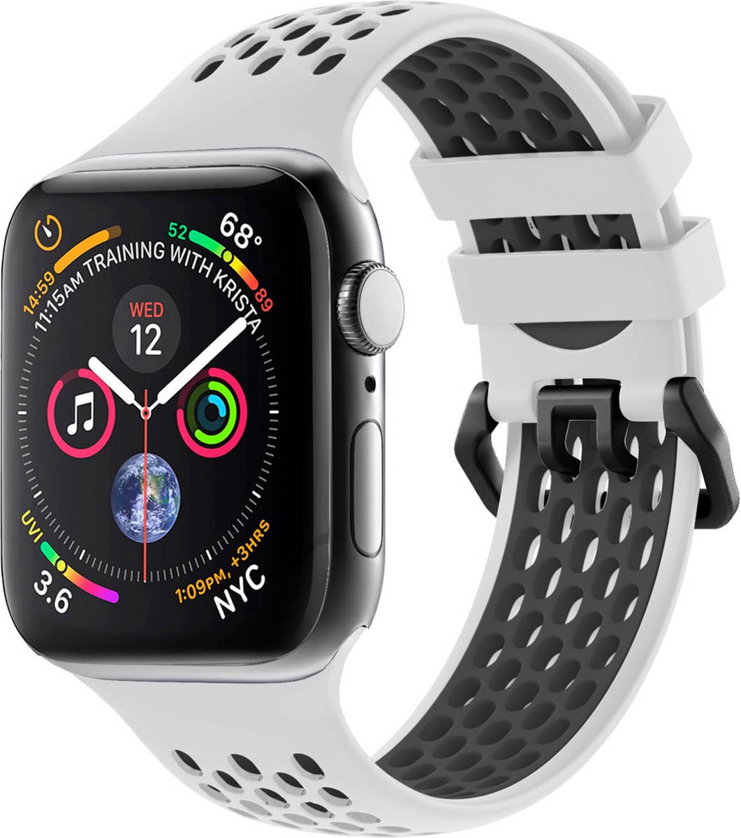 iMoshion Bandje Geschikt voor Apple Watch Bandje Series 1 / 2 / 3 / 4 / 5 / 6 / 7 / 8 / 9 / SE - 38 / 40 / 41 mm - iMoshion Sport band buckle - Wit